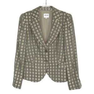ARMANI COLLEZIONI Linen Blend Windowpane Taupe Blazer Women's Size 8